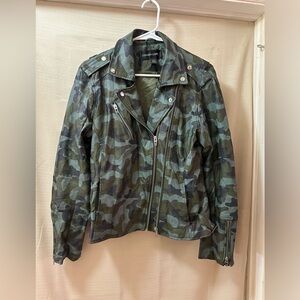 Colleen Lopez Camo Faux Leather Moto Jacket Women’s L Biker Green